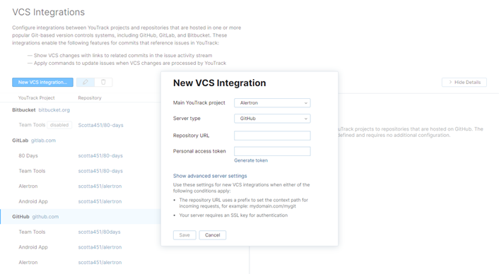 new GitHub VCS integration