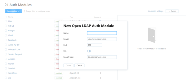 Ldap add module dialog