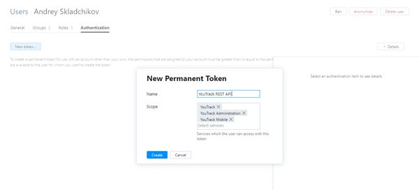 New permanent token dialog.