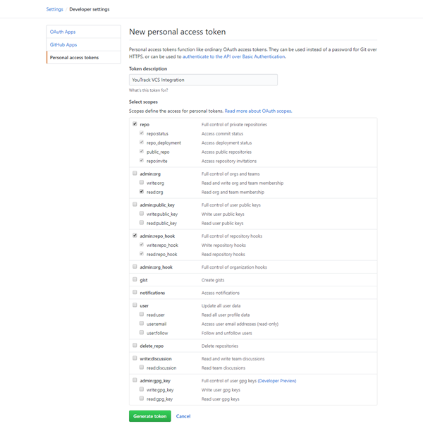 generate token in GitHub