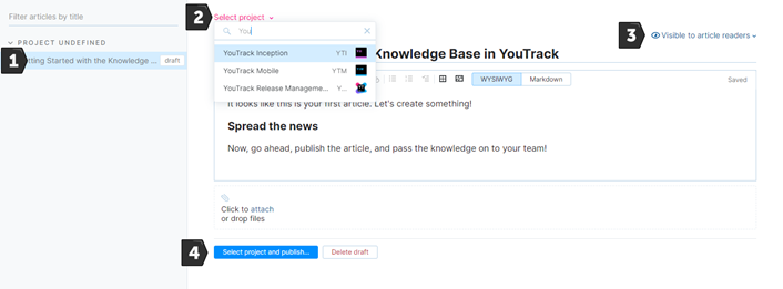 Steps for publishing an article in the knowledge base.