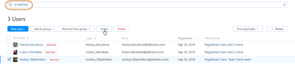 Unban user account Unban user account