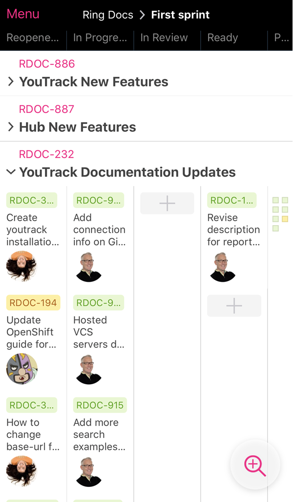 YouTrack mobile agile boards view YouTrack mobile agile boards view