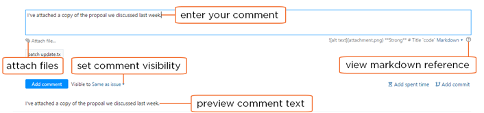 Controls for adding comments in the Issues list.