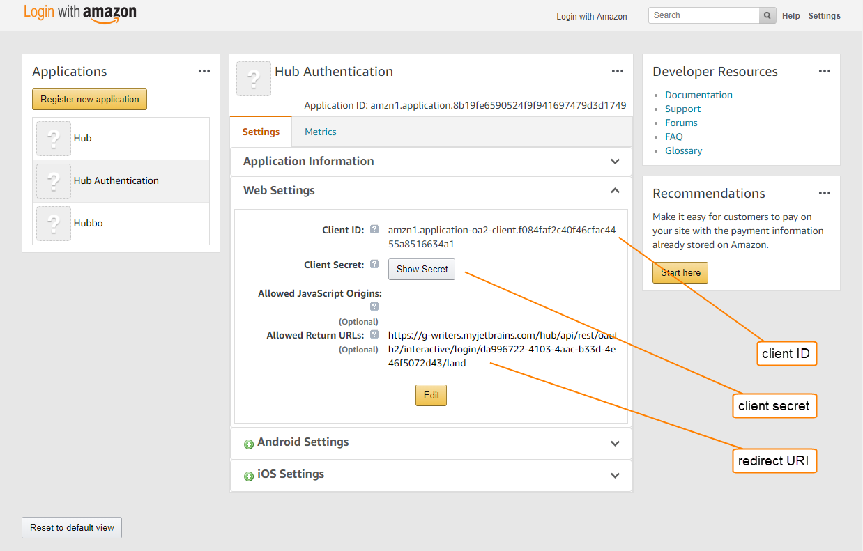 Amazon auth register uri