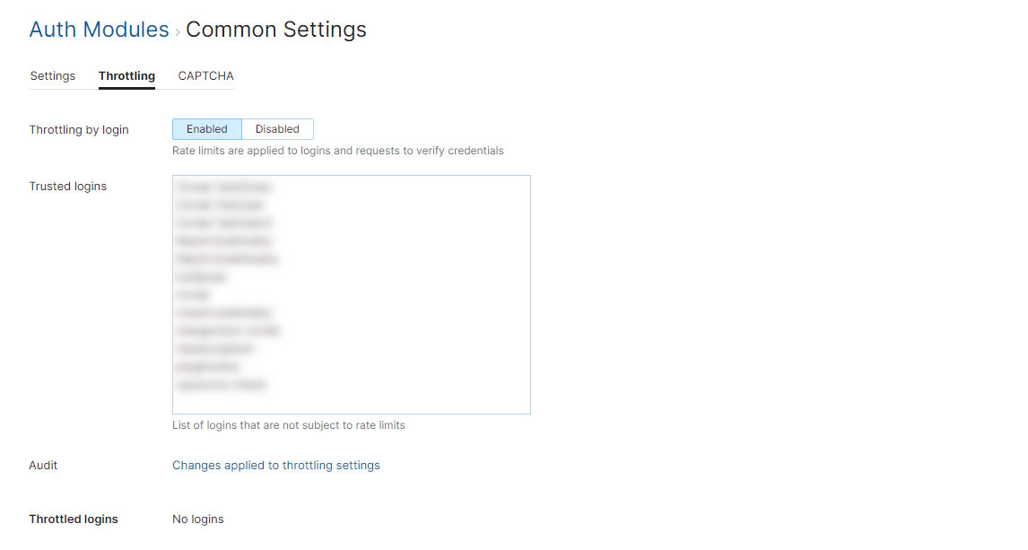 Auth module common settings throttling Auth module common settings throttling