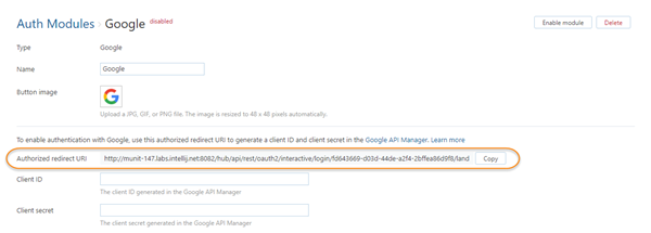 Google auth module settings