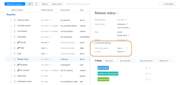 Conditional custom field administration