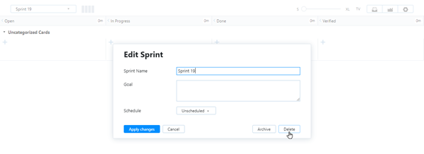 Delete option in the Edit Sprint dialog.