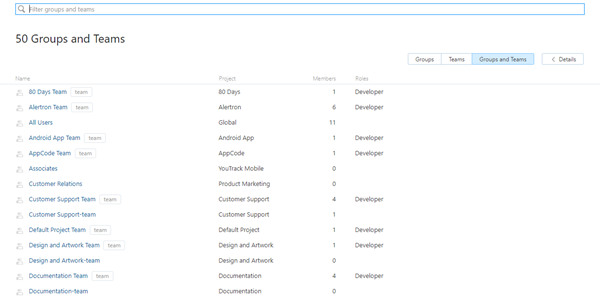 Groups and teams tab