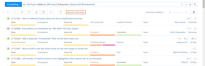 number of issues that match the current search query