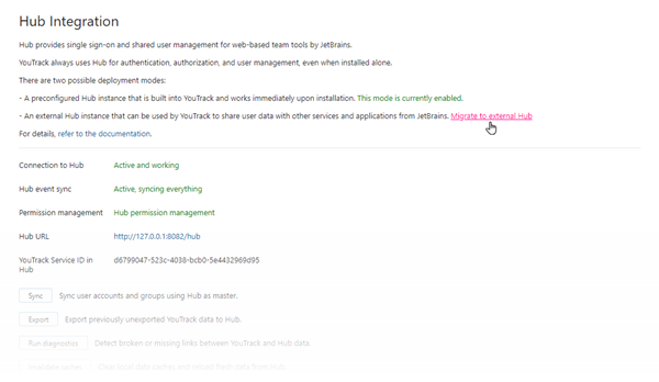 External hub migration link