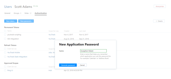 New application password dialog