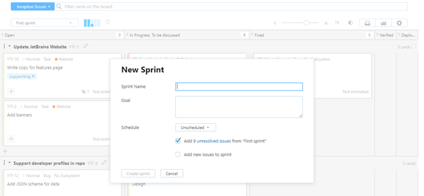 New sprint dialog