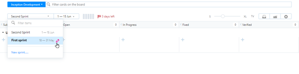 Edit icon in the list of sprints.