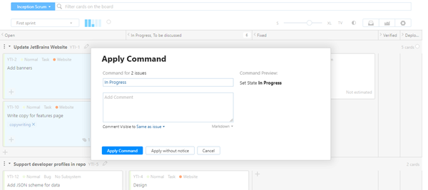 Apply command agile board Apply command agile board