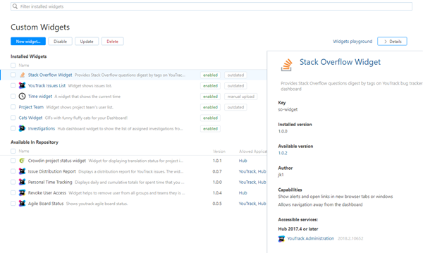 Custom widgets list Custom widgets list