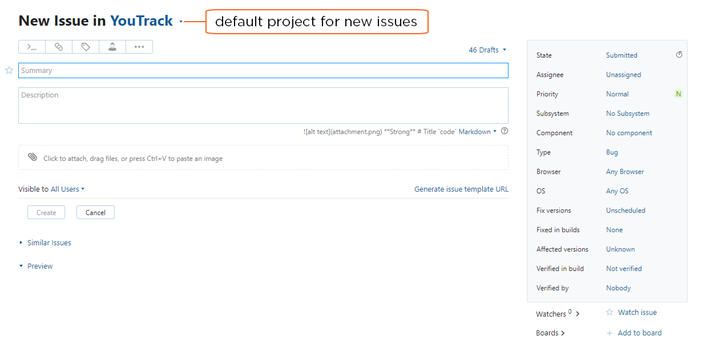 default project for new issue default project for new issue