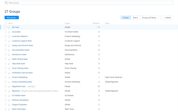 Groups list Groups list