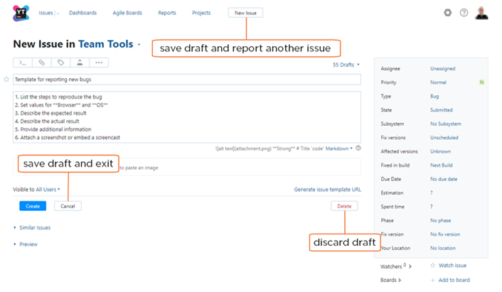 Issue draft options Issue draft options