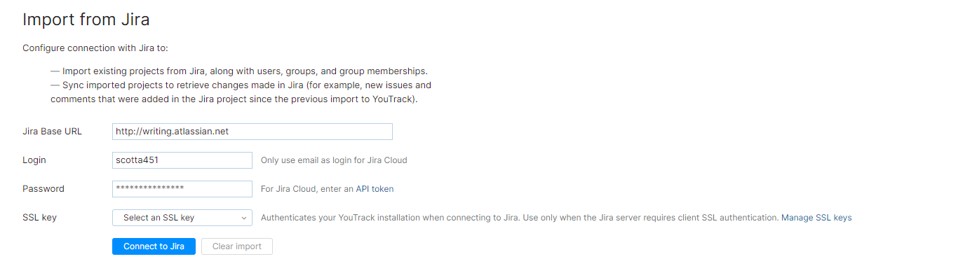 Jira からインポート 公式ヘルプ Youtrack Standalone