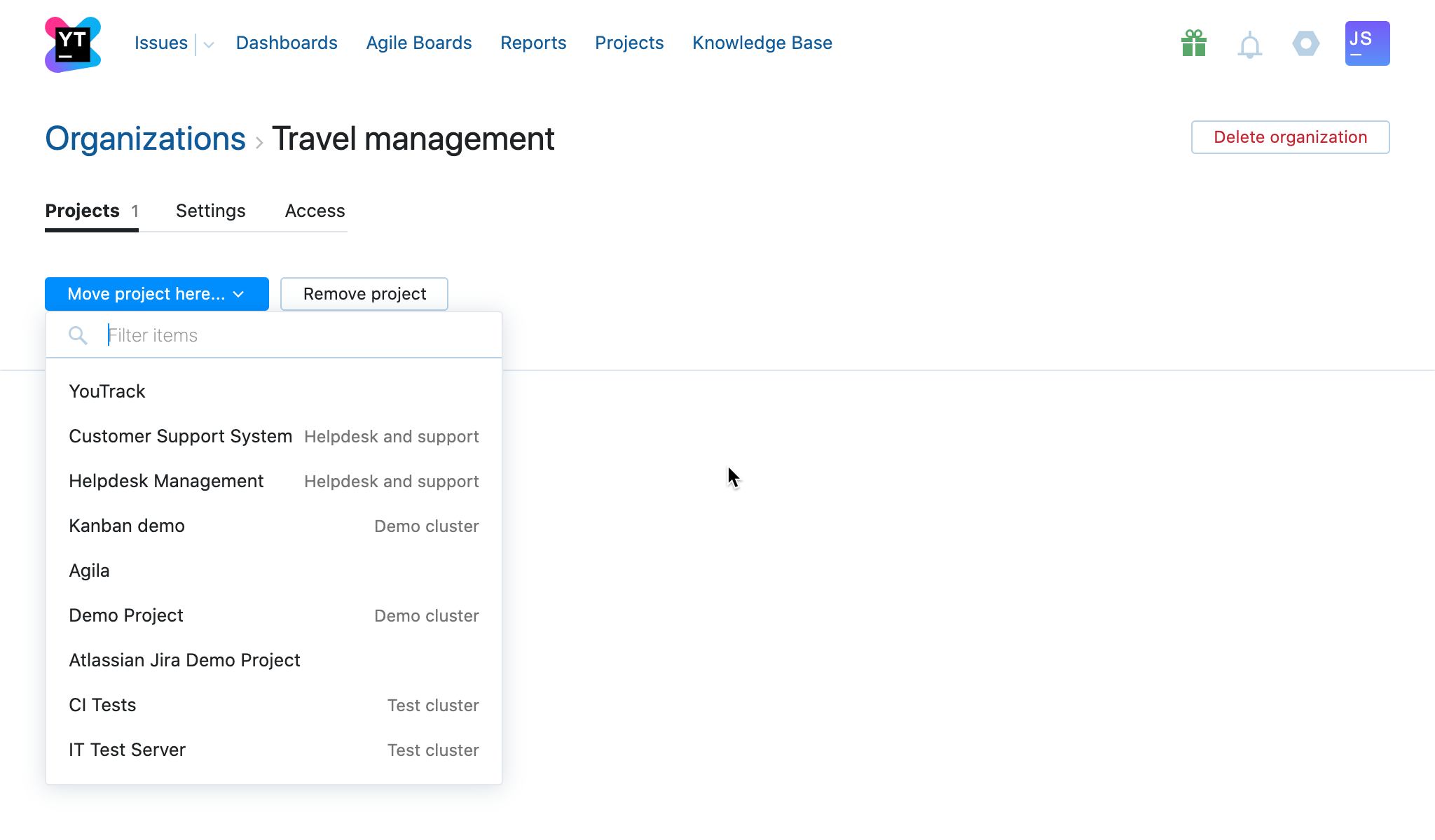 List of projects that can be added to the organization. List of projects that can be added to the organization.