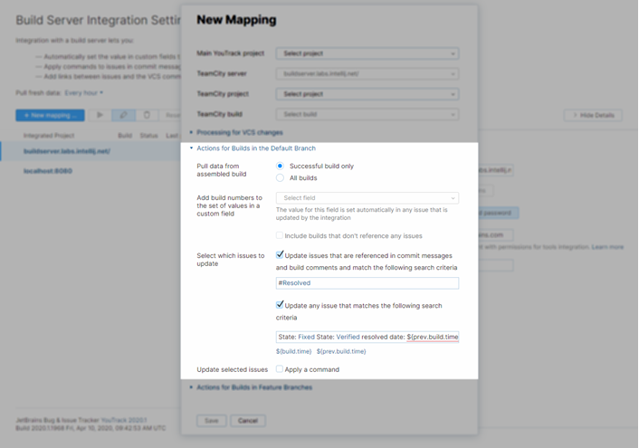 actions for default branch