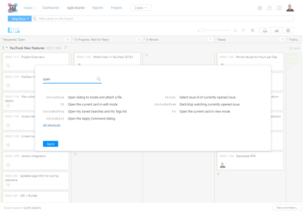 Agile board shortcuts filtered