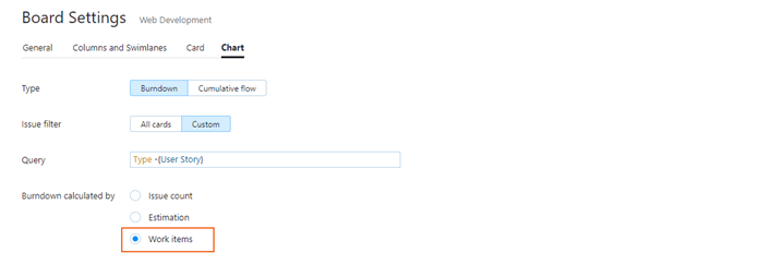 burndown calculation settings