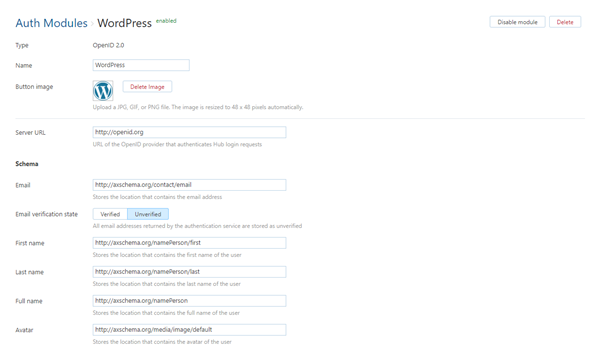 Auth module openid settings