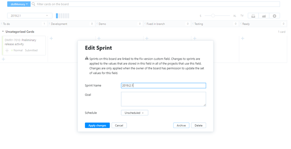 Criteria for editing sprints on a version-based board. Criteria for editing sprints on a version-based board.