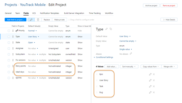 Epics custom fields