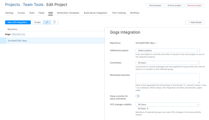 Gogs integration settings