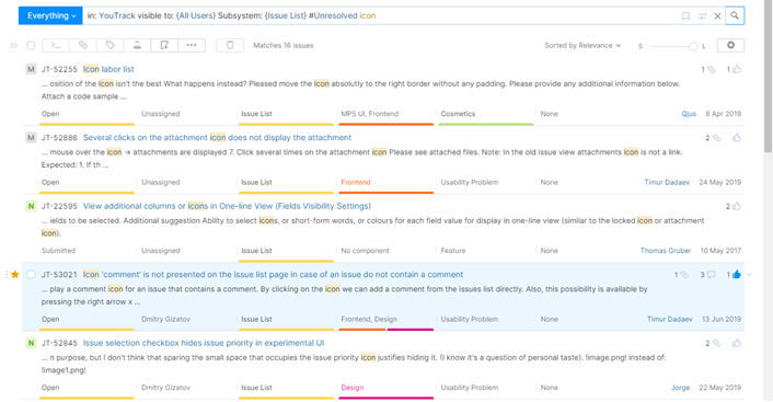 Text-based search query with highlighting applied to matching word forms in the search results.