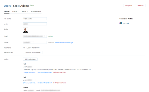Hub account general settings Hub account general settings