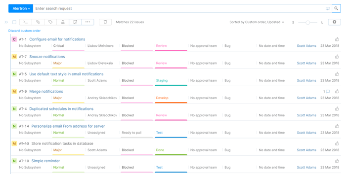 The Issues list in YouTrack.