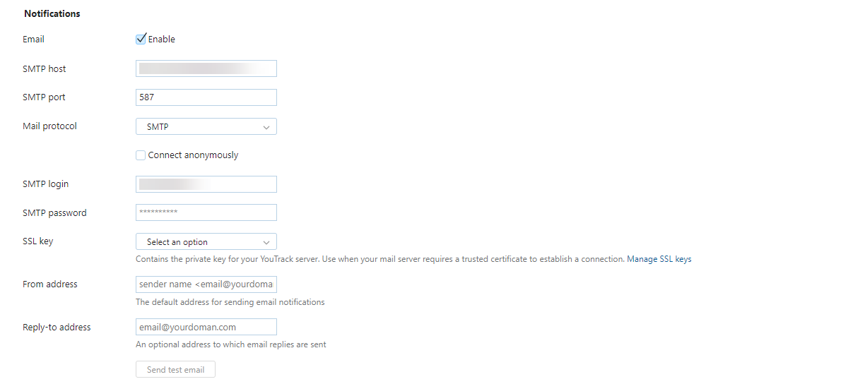 SMTP settings