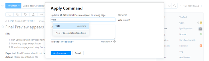 Vote issue command