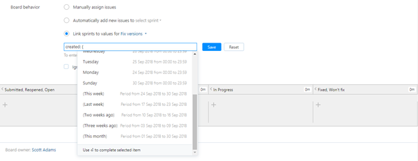 board behavior relative value in query