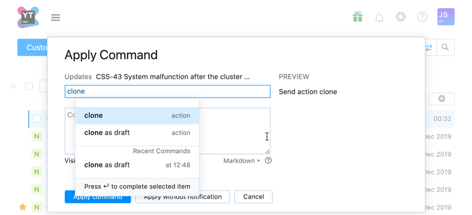 clone issue command window