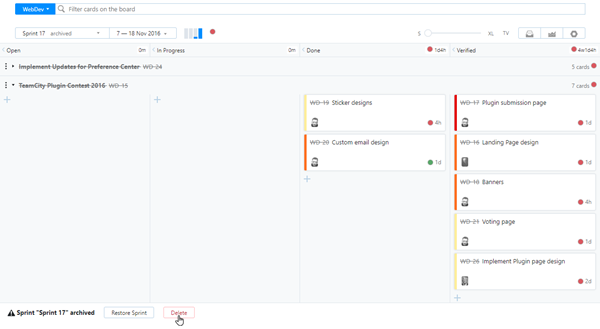 Delete option in agile board footer