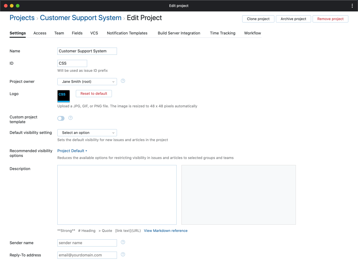 General project settings