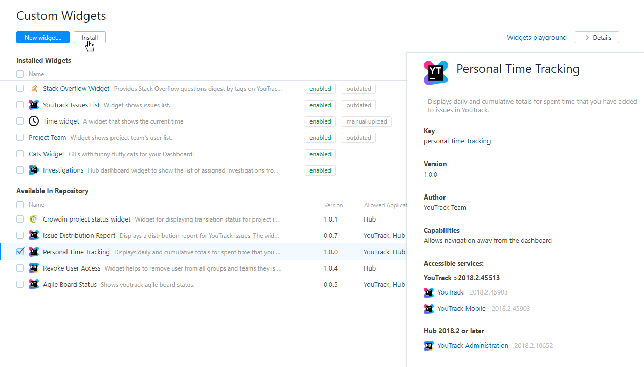 youtrack custom widgets