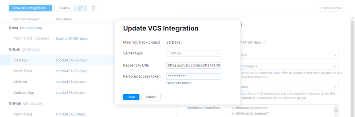 update integration settings