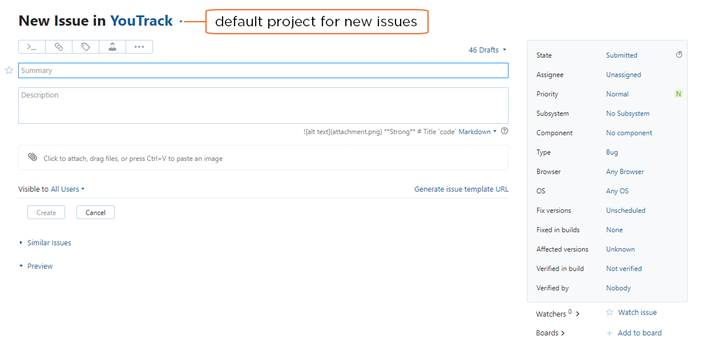 default project for new issue