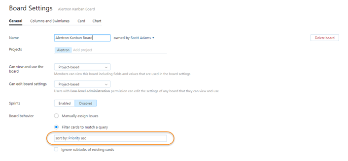 Explicit sort agile board settings