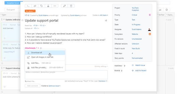 Issue attachment options