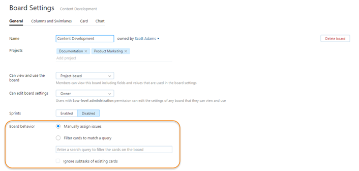 Kanban tutorial board behavior