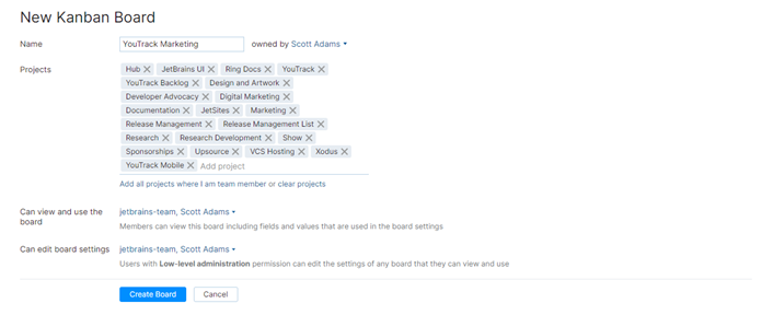 Multi project new board settings