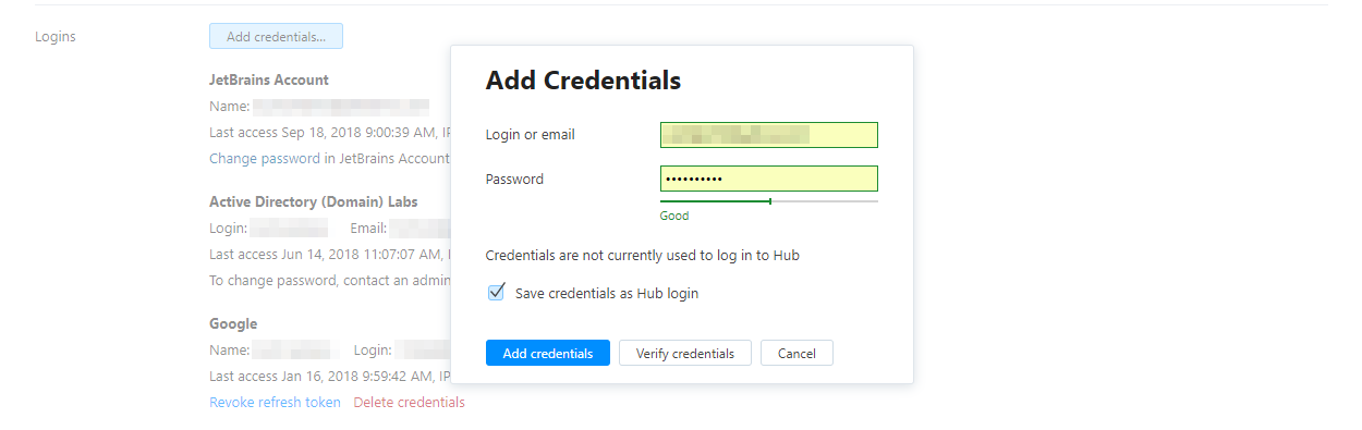 Add credentials options